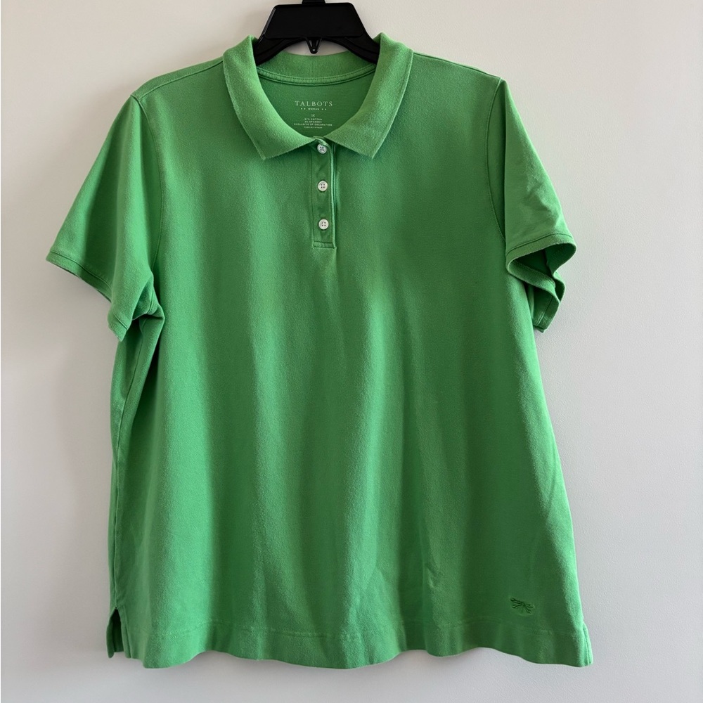 Talbots Polo Shirt Green Cotton Stretch Short Sleeve Womens 1X Preppy Golf - Picture 3 of 8